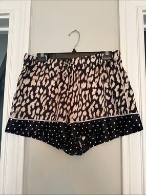 Victoria's Secret Black and Cream Leopard Print Satin Lounge Shorts